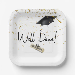 Assiettes En Carton Bravo Confetti Or Graduation Avec Casquette Noir