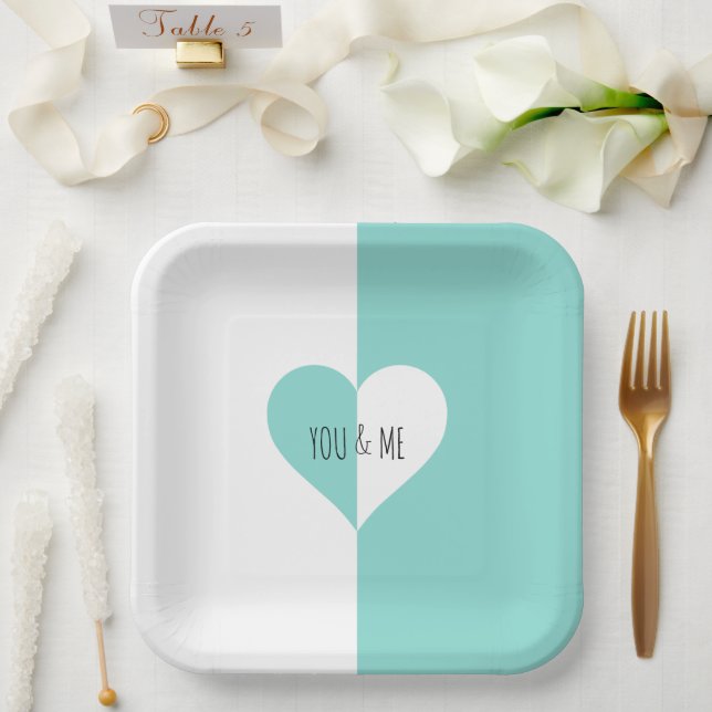 Assiettes En Carton BRIDE & CO Turquoise Blue You & Me Suite Plaques d (Mariage)
