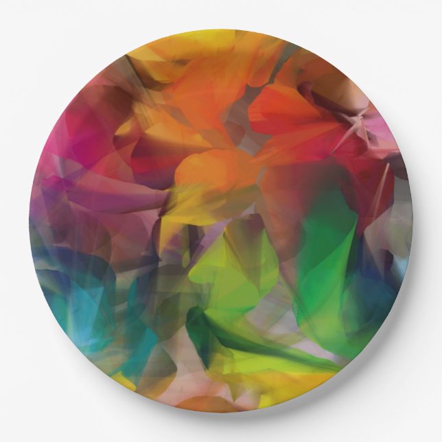 Assiettes En Carton Bright Colorée Plumes Art (Devant)