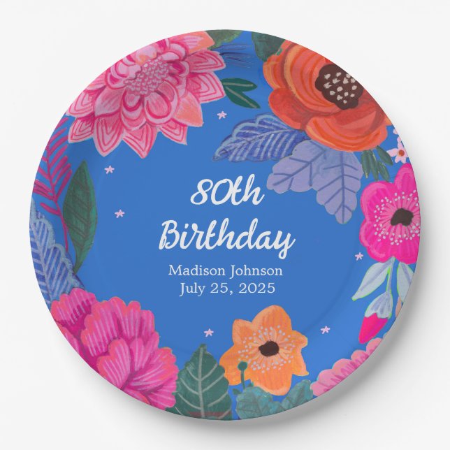 Assiettes En Carton Bright Floral fête d'anniversaire (Devant)