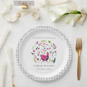 Assiettes En Carton Bright Folk Farm Flora Birdie Première communion s