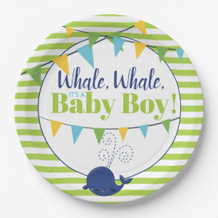 Assiettes En Carton Bright Fun Typographie Cute Whale Boy Baby shower