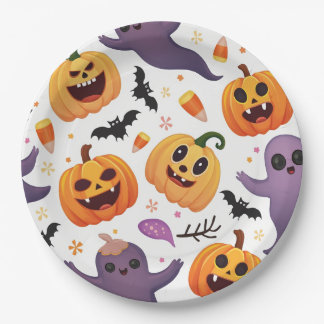 Assiettes En Carton Bright Halloween Plaques en papier - Fun Design!