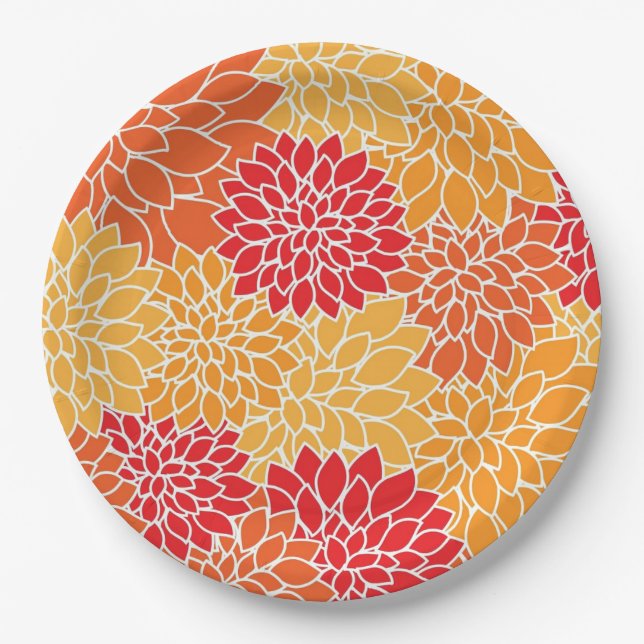 Assiettes En Carton Bright Orange Flower Pattern (Devant)