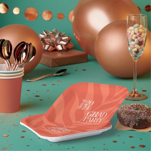 Assiettes En Carton Bright Orange Simple Grad Party avec nom (Multi)