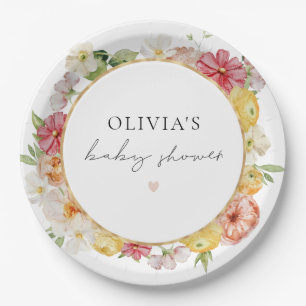 Assiettes En Carton Bright Pastel Aquarelle Floral Baby shower de prin