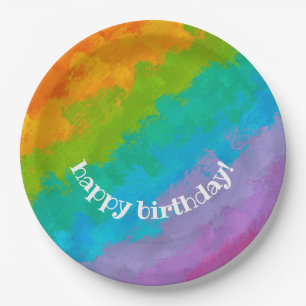 Assiettes En Carton Bright Rainbow Happy Birthday Plates