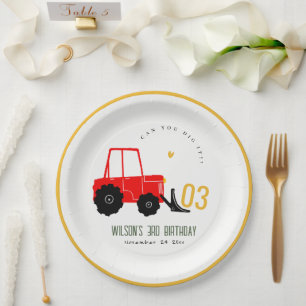 Assiettes En Carton Bright Red Yellow Digger Enfants N'importe quel âg