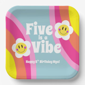 Assiettes En Carton Bright Smiley Five est une plaque Vibe Party