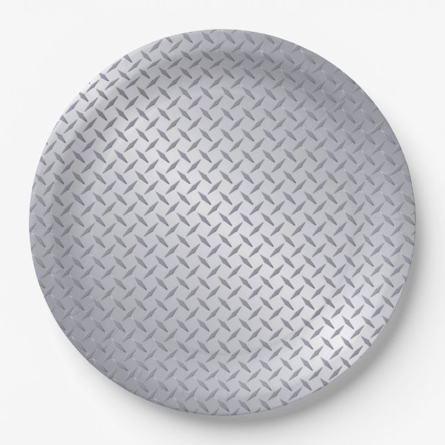 Assiettes En Carton Bright Steel Diamate Plate Look (Devant)