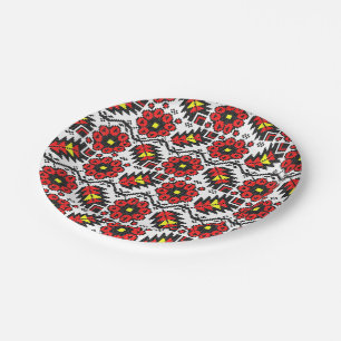 Assiettes En Carton Broderie Folklore Art croix-point fleur florale