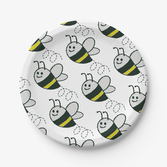 Assiettes En Carton Broderie Imprimer Baby shower d'abeille mignonne (Devant)
