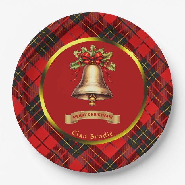 Assiettes En Carton Brodie Tartan Noël personnalisé (Devant)