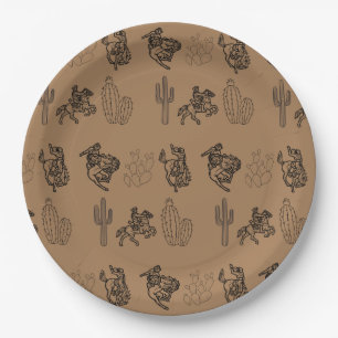 Assiettes En Carton Bronc Cowboys and Cactus Papier Party Plaque