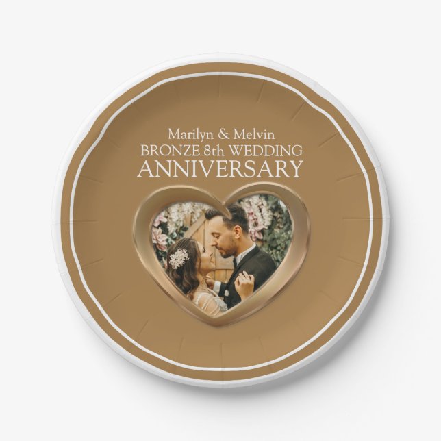 Assiettes En Carton Bronze 8e anniversaire photo plaque de papier coeu (Devant)