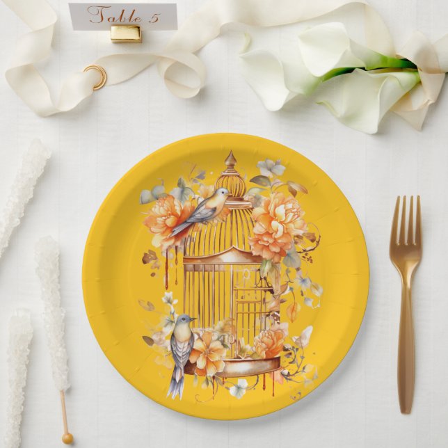 Assiettes En Carton Bronze Bronze Jaune Bronze Oiseau Douche (Mariage)