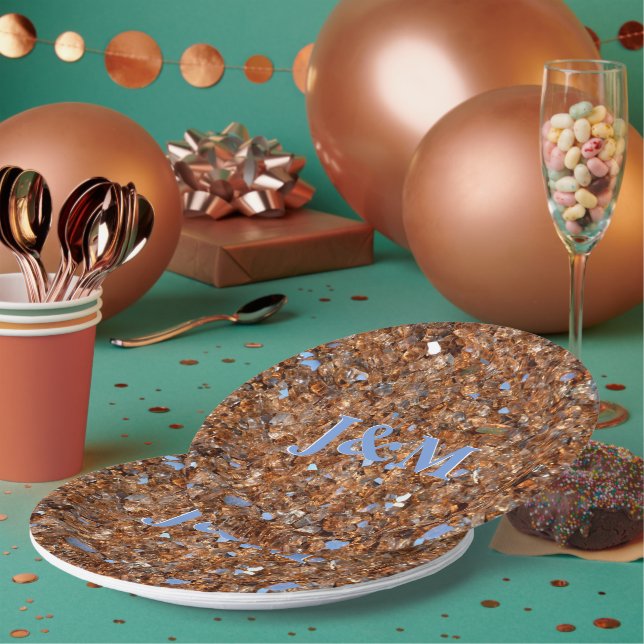 Assiettes En Carton Bronze en verre d'or avec initiales (Multi)