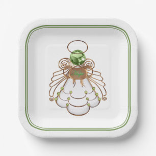 Assiettes En Carton Bronze & Vert Noël Angel de l'Espoir Filigree