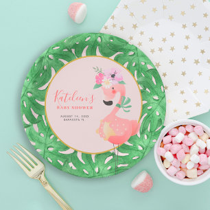 Assiettes En Carton Brouillard de baby shower flamand rose mignon