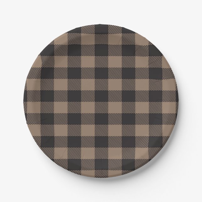 Assiettes En Carton Brown Black En vichy Buffalo Plaid Farming (Devant)