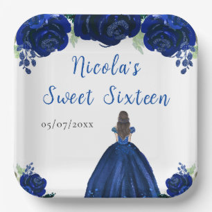 Assiettes En Carton Brown Cheveux Princess Marine Floral Sweet sixteen