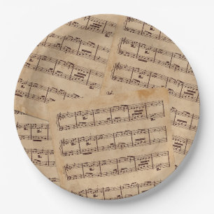 Assiettes En Carton Brown classique feuille de notes musicales vieux p