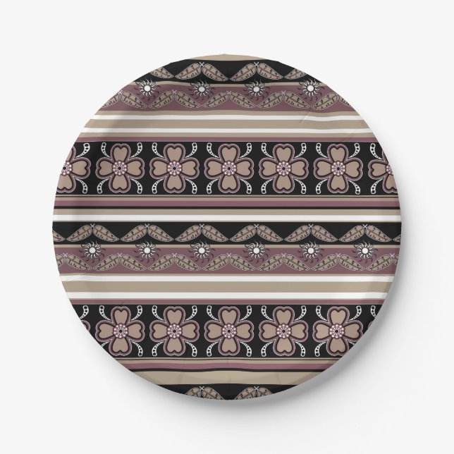 Assiettes En Carton Brown noir mexicaine bandes ornementales (Devant)