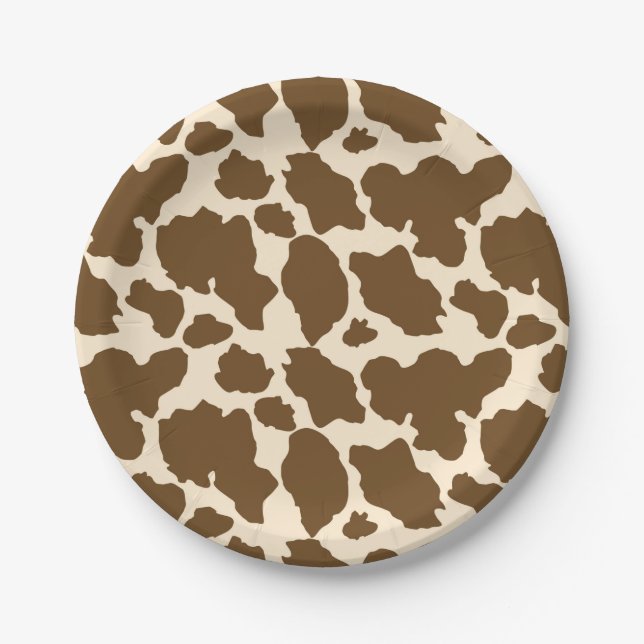Assiettes En Carton Brown Spots Cow Print Farmer Farm Animals Classy (Devant)
