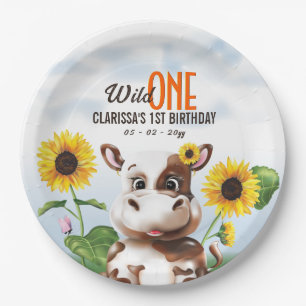 Assiettes En Carton Brown vache tournesol fille premier anniversaire
