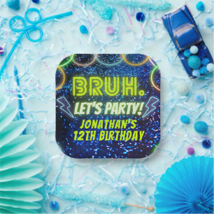 Assiettes En Carton Bruh Faisons la fête Neon Glow Blue Green Annivers