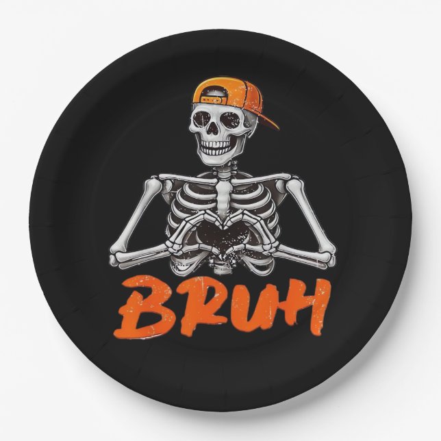 Assiettes En Carton Bruh Skeleton Coeur main Halloween Costumes Hommes (Devant)