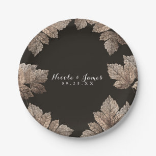 Assiettes En Carton Brun foncé et bronze Feuilles Rustique Automne per