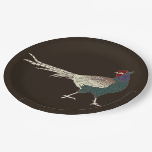 Assiettes En Carton Brun vintage d'oiseau de faisan de plaque à papie