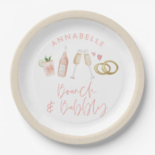 Assiettes En Carton brunch à cocktails girly rose et bulle 