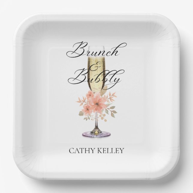 Assiettes En Carton Brunch et Bubbly Enterrement de Vie de Jeune Fille (Recto)