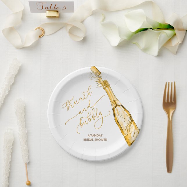 Assiettes En Carton Brunch et Fête des mariées Bubbly Gold (Mariage)