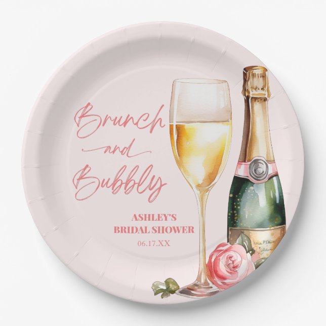 Assiettes En Carton Brunch et Fête des mariées champagne Bubbly Mimosa (Devant)