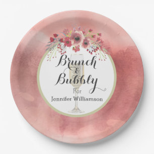 Assiettes En Carton Brunch floral rose et wedding shower pétillant