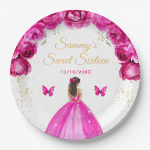 Assiettes En Carton Brunette aux cheveux rose vif princesse Sweet Sixt