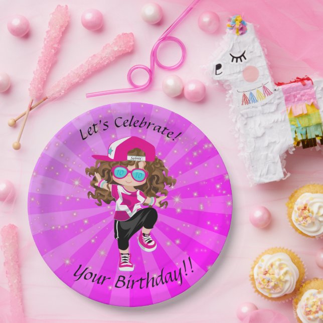 Assiettes En Carton Brunette Filles Hip hop Danse joyeuse fête d'anniv (Fête)