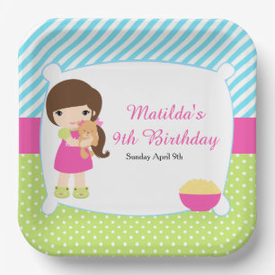 Assiettes En Carton Brunette Girl Sleepover Fête de bois