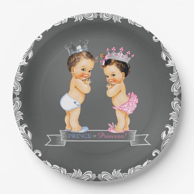 Assiettes En Carton Brunette Prince Princesse Baby shower de tableau d (Devant)