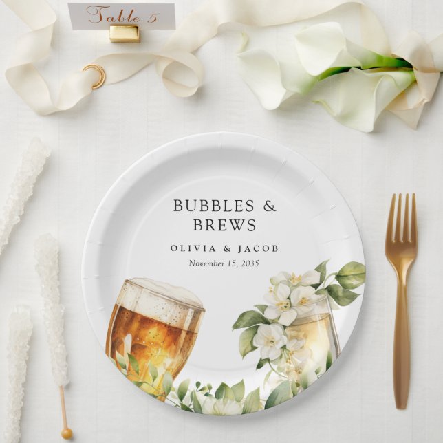 Assiettes En Carton Bubbles and Brews Shower de Couple (Mariage)