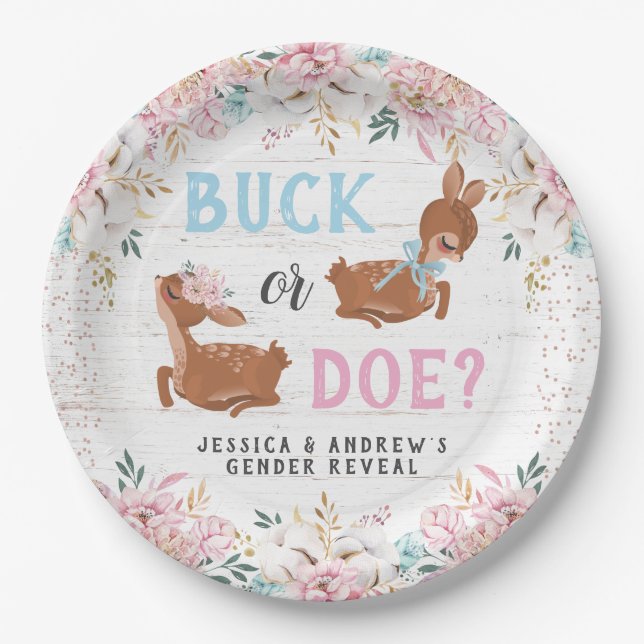 Assiettes En Carton Buck ou Doe ? Révélation du baby shower (Devant)