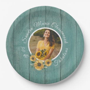 Assiettes En Carton Budget 50 et fabuleux   Tournesol Turquoise Annive