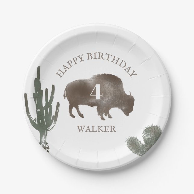 Assiettes En Carton Buffalo Bison Desert Cactus Ranch Western Annivers (Devant)