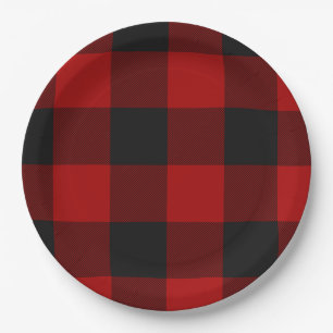 Assiettes En Carton Buffalo Check Red and Black Carrés Plaid