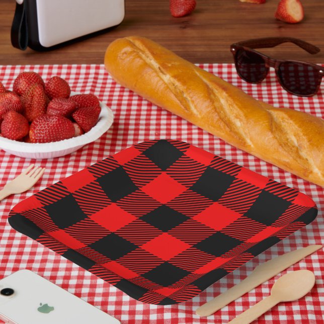 Assiettes En Carton Buffalo Check Rouge et Noir Lumberjack Plaid Decor (Pique-nique)