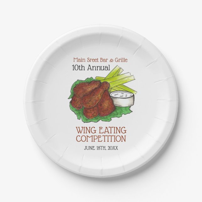 Assiettes En Carton Buffalo Hot Chicken Wings Wing Concours de manger (Devant)