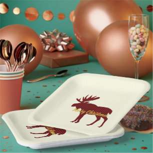 Assiettes En Carton Buffalo Moose Plaid Ski Lodge Fête de Vacances